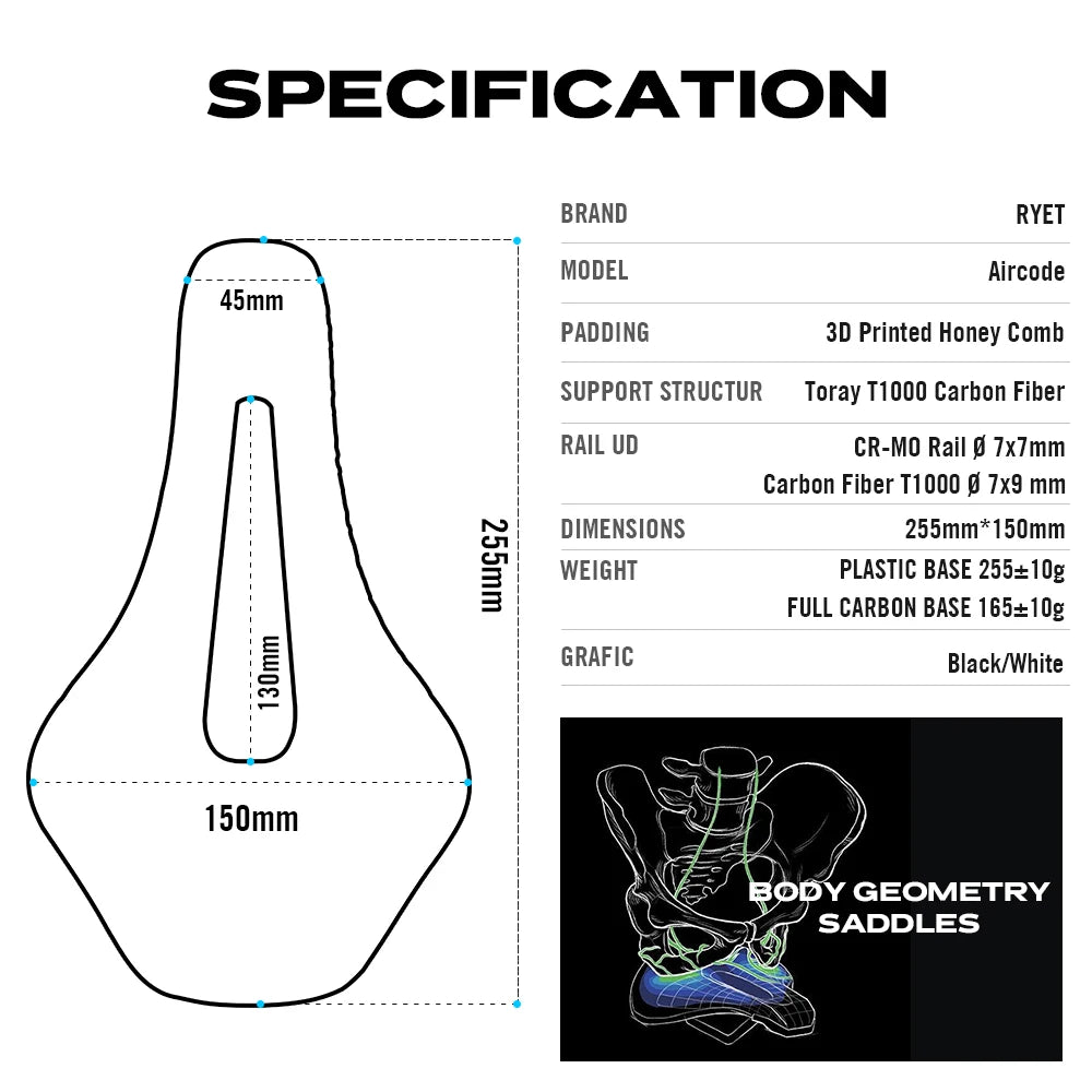 Selle vélo carbone RYET AIRCODE 3D